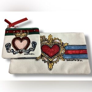 BRIGHTON In Love We Trust Pouch Set White Sketch Travel Heart Crown Canvas